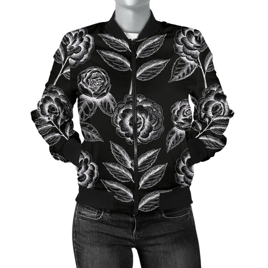 Camellia Pattern Print Design 02 Women's Bomber Jacket