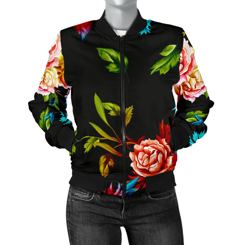 Peony Pattern Print Design PE07 Women Bomber Jacket