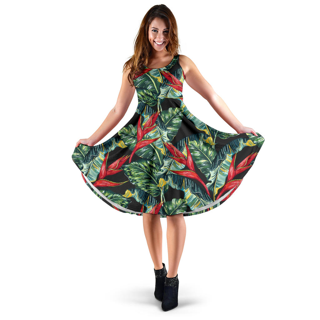 Bird Of Paradise Pattern Print Design BOP06 Midi Dress