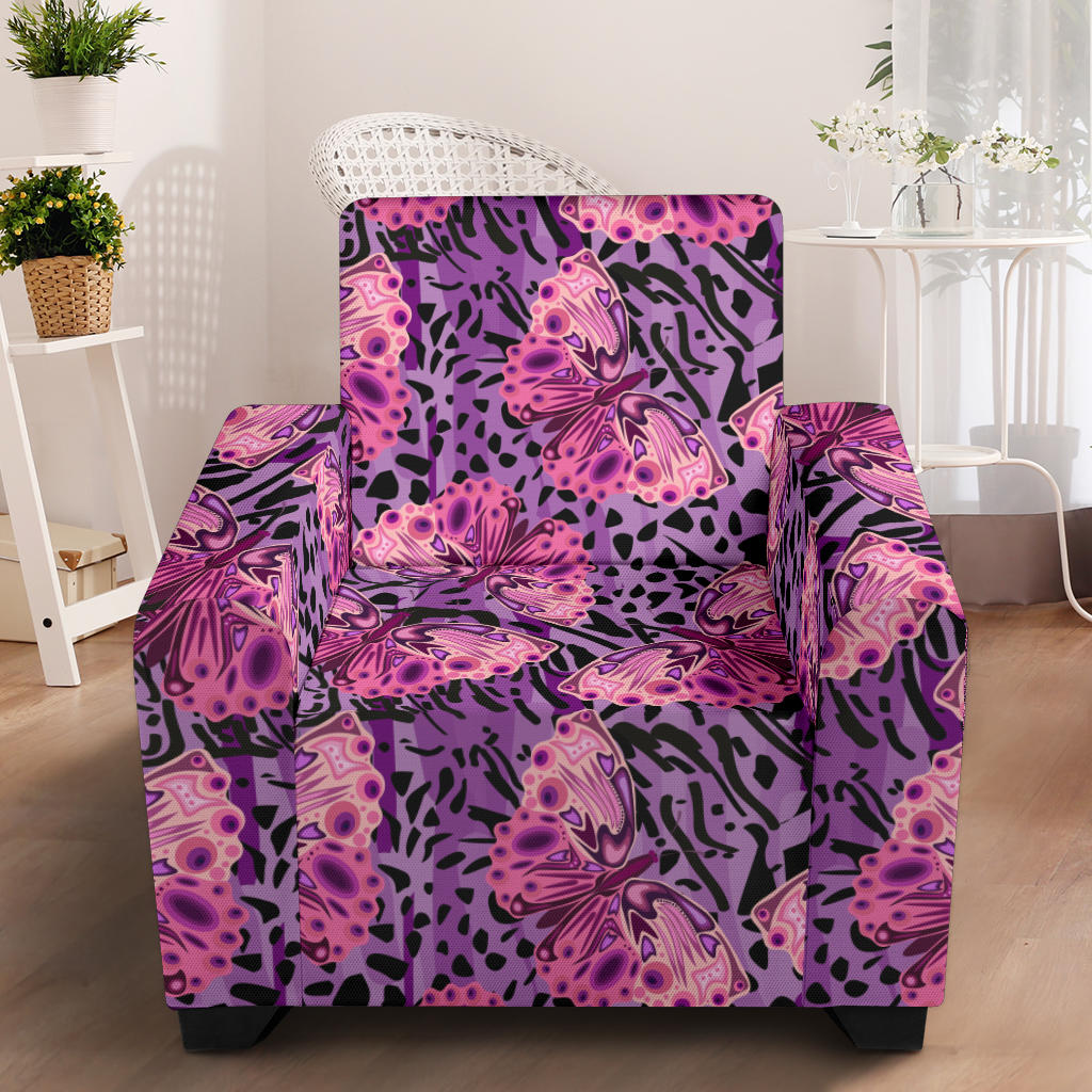 Purple Butterfly Leopard Armchair Slipcover