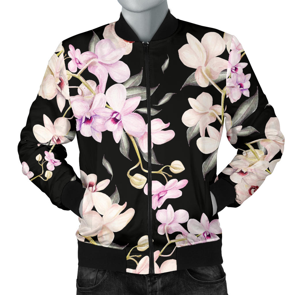 Orchid White Pattern Print Design OR03 Men Bomber Jacket