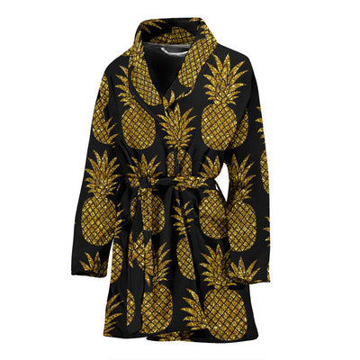 Gold Pineapple Pattern Print Design PP011 Women Bathrobe