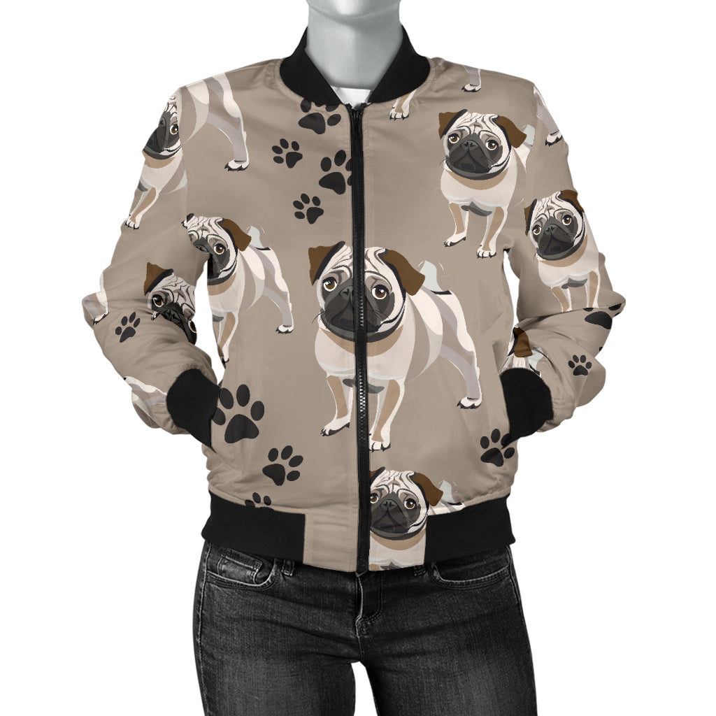 Pug Pattern Print Design A04 Women's Bomber Jacket