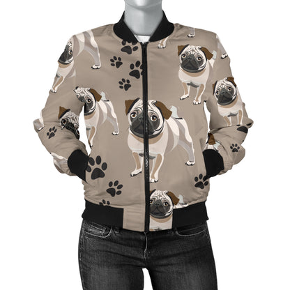 Pug Pattern Print Design A04 Women's Bomber Jacket