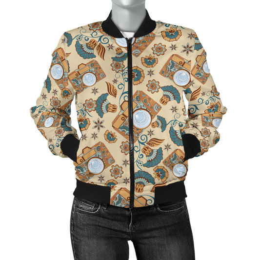 Camera Pattern Print Design 05 Women's Bomber Jacket