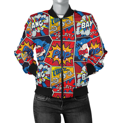 Comic Book Pattern Print Design 03 Women's Bomber Jacket