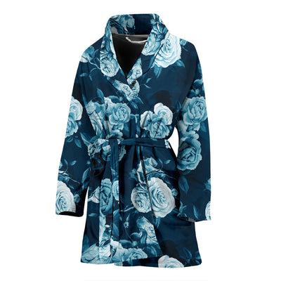 Rose Blue Pattern Print Design RO014 Women Bathrobe