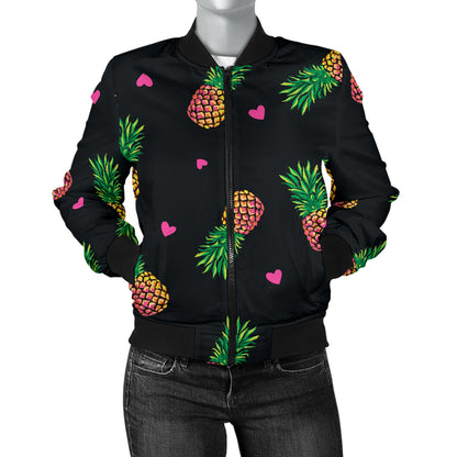 Neon Pineapple Pattern Print Design A04 Women's Bomber Jacket