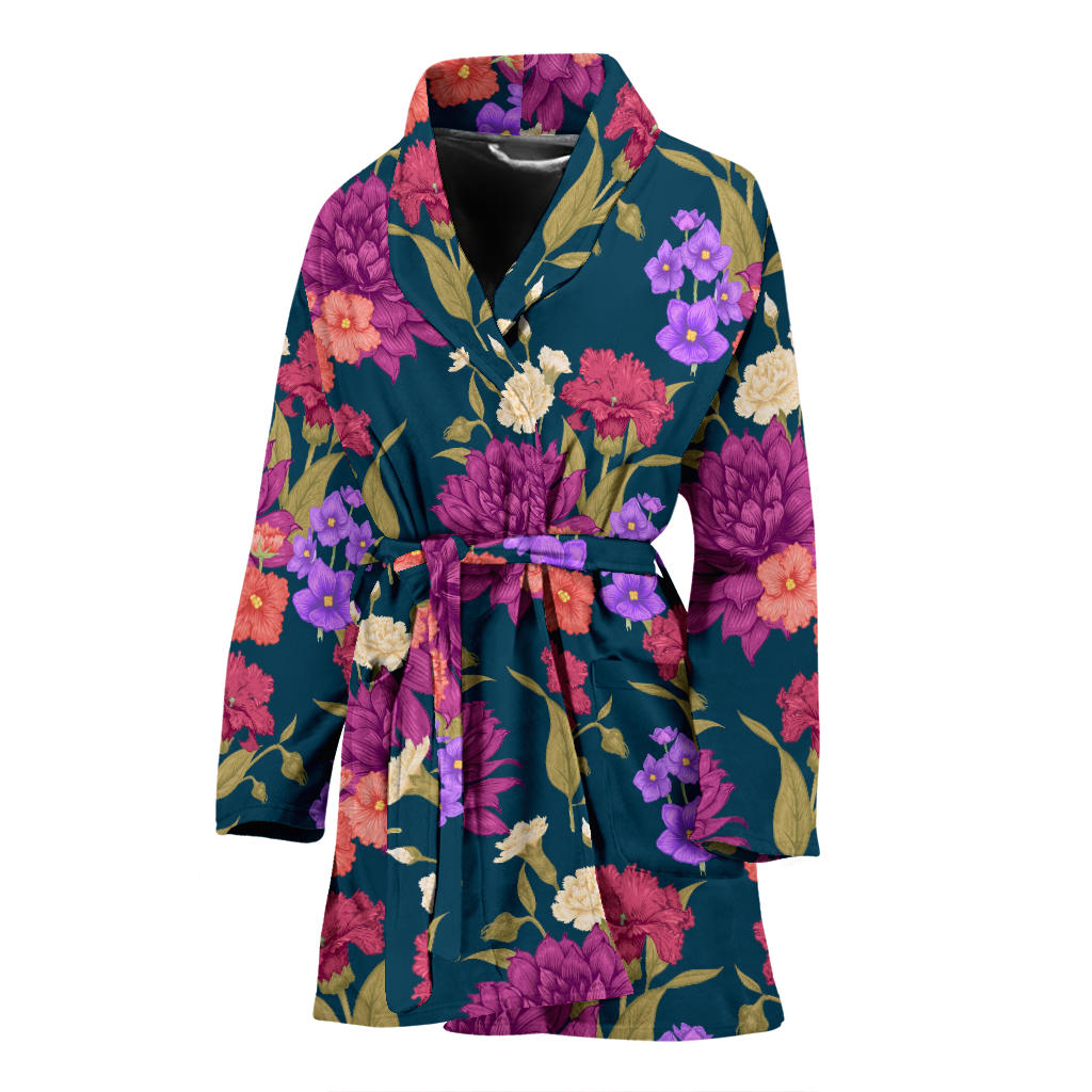 Dahlia Pattern Print Design DH01 Women Bathrobe