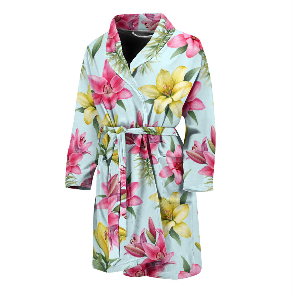 Lily Pattern Print Design LY010 Men Bathrobe