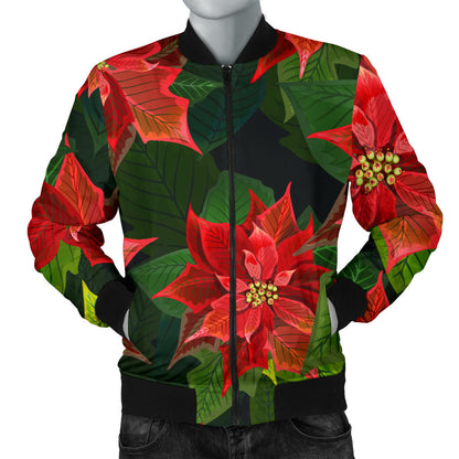 Poinsettia Pattern Print Design POT04 Men Bomber Jacket
