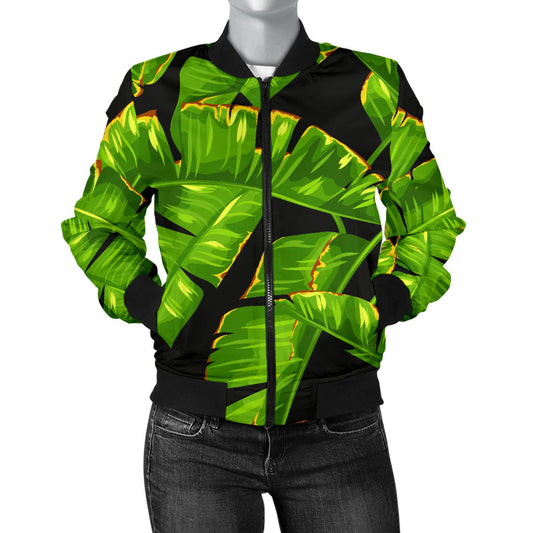 Banana Leaf Pattern Print Design BL06 Women Bomber Jacket