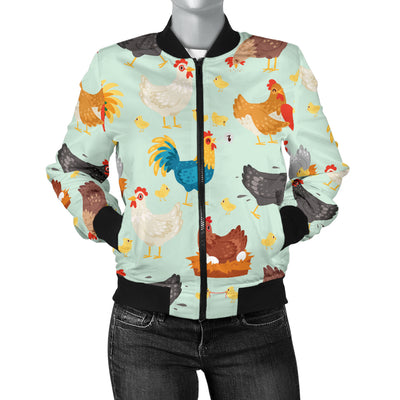 Chicken Pattern Print Design 07 Women's Bomber Jacket