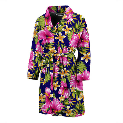 Pink Hibiscus Pattern Print Design HB027 Men Bathrobe