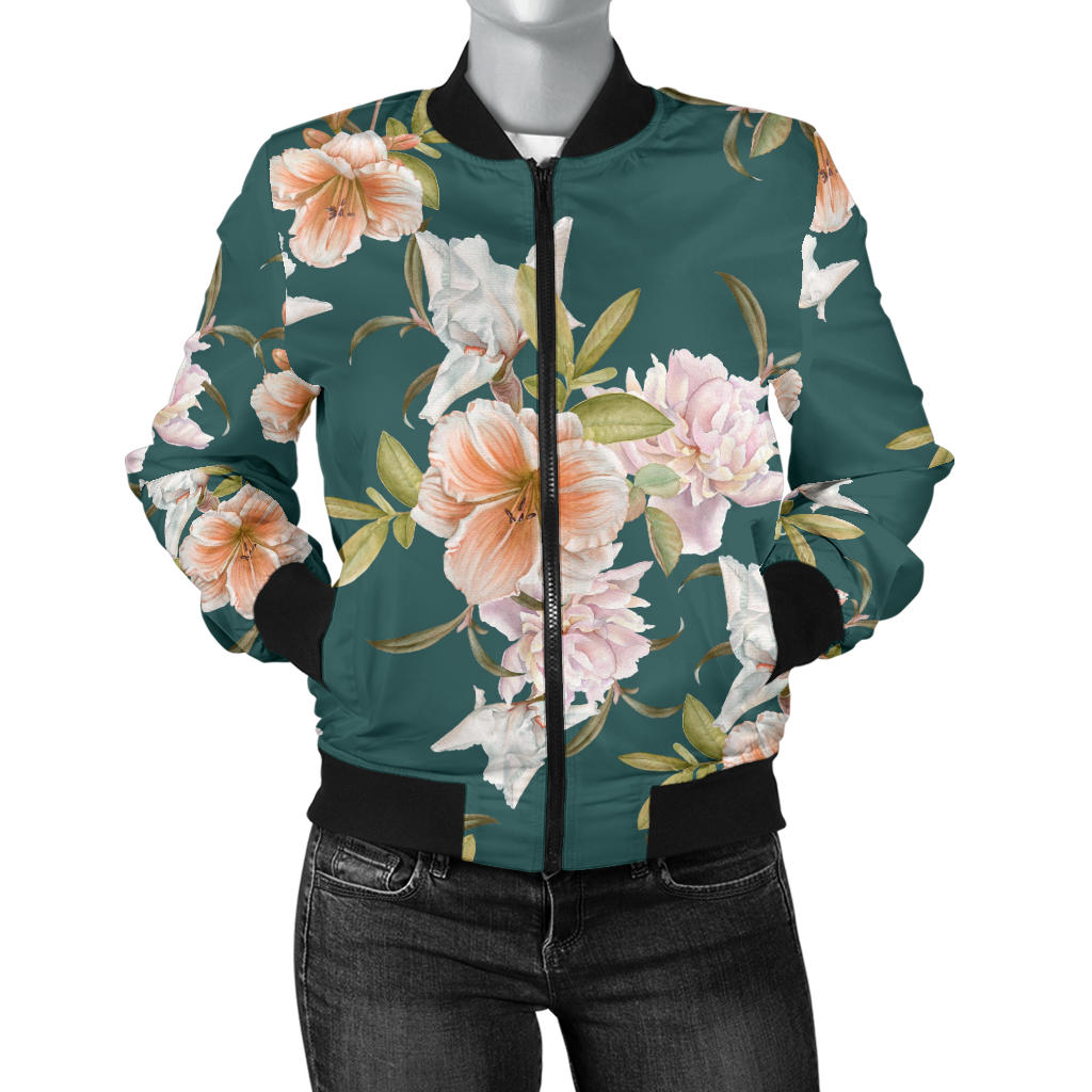 Iris Pattern Print Design IR01 Women Bomber Jacket