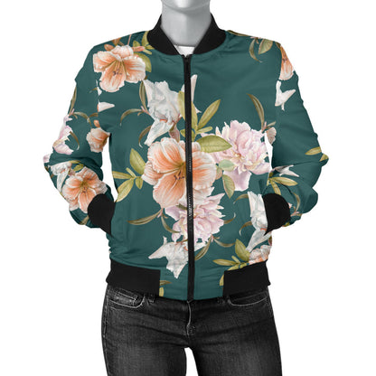 Iris Pattern Print Design IR01 Women Bomber Jacket