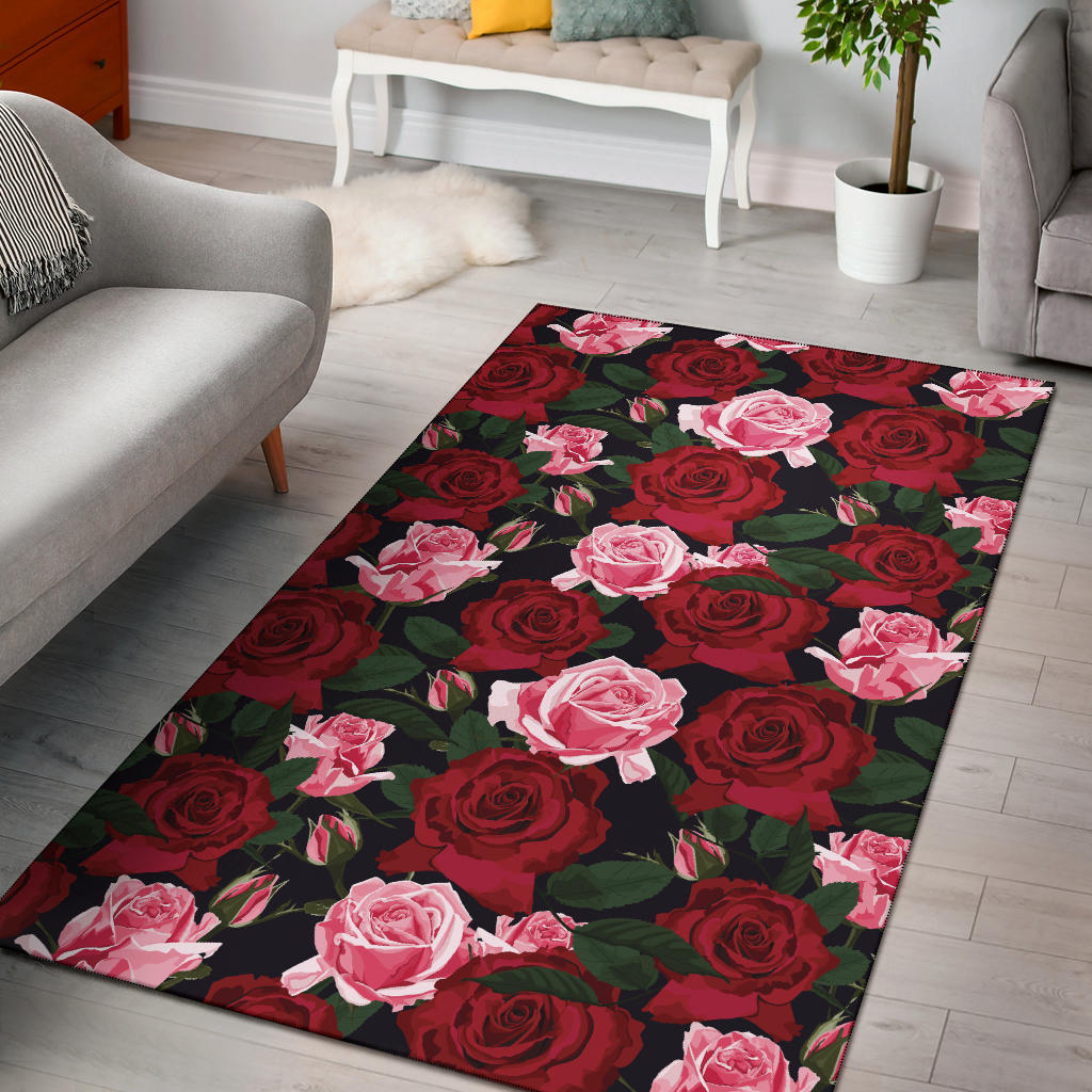 Rose Red Pink Pattern Print Design RO01 Area Rugs