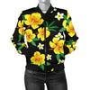 Yellow Hibiscus Pattern Print Design HB08 Women Bomber Jacket