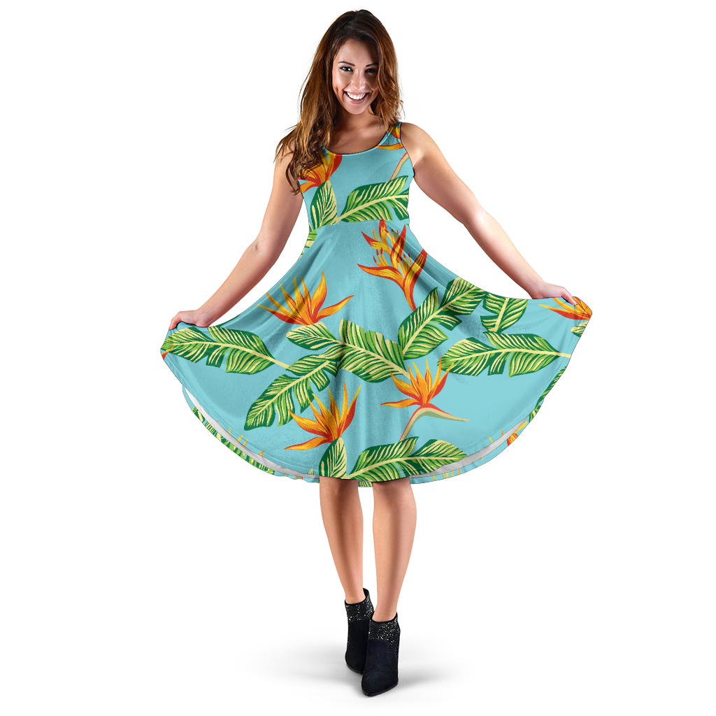 Bird Of Paradise Pattern Print Design BOP04 Midi Dress