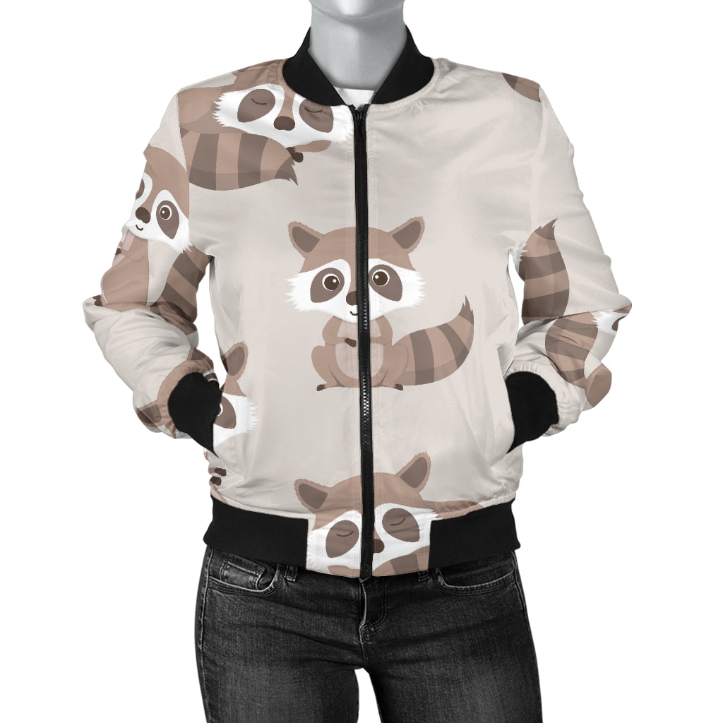 Raccoon Pattern Print Design A05 Women's Bomber Jacket