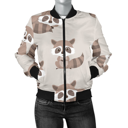 Raccoon Pattern Print Design A05 Women's Bomber Jacket