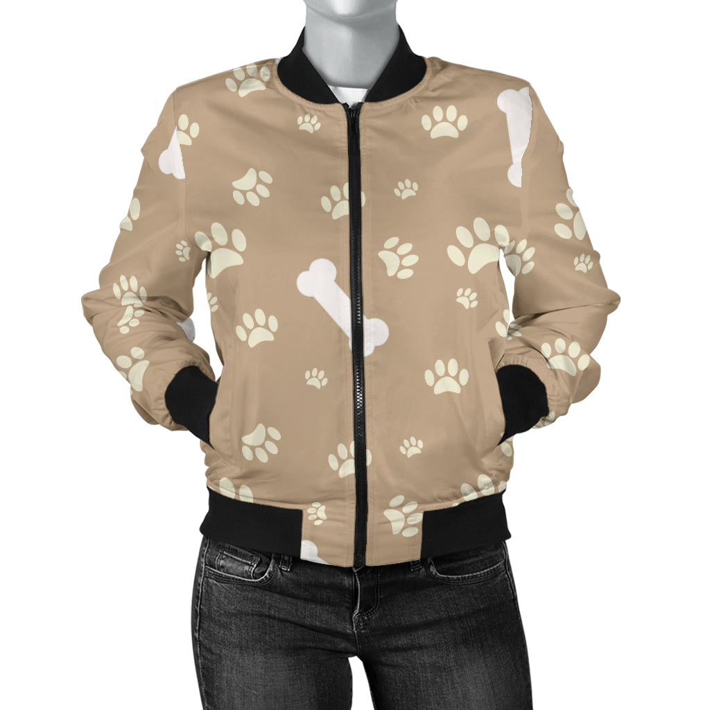 Dog Bone Paw Pattern Print Design 01 Women's Bomber Jacket