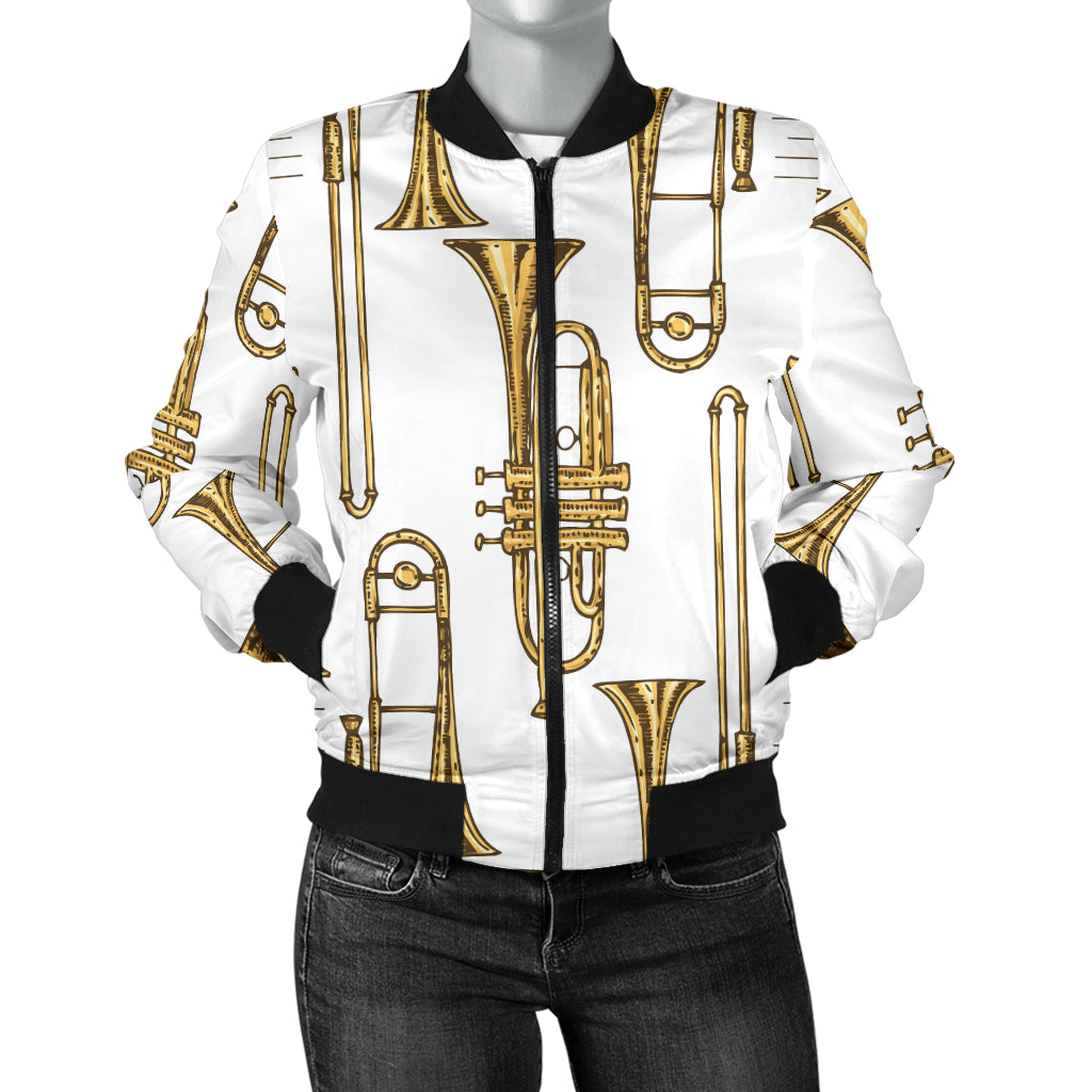 Trombone Pattern Print Design 04 Women's Bomber Jacket