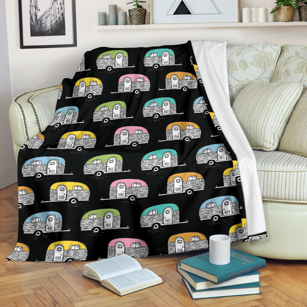 Camper Pattern Camping Themed No 2 Print Fleece Blanket