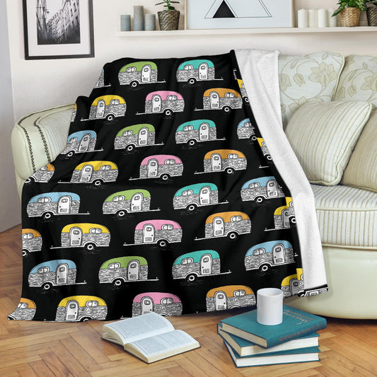 Camper Pattern Camping Themed No 2 Print Fleece Blanket