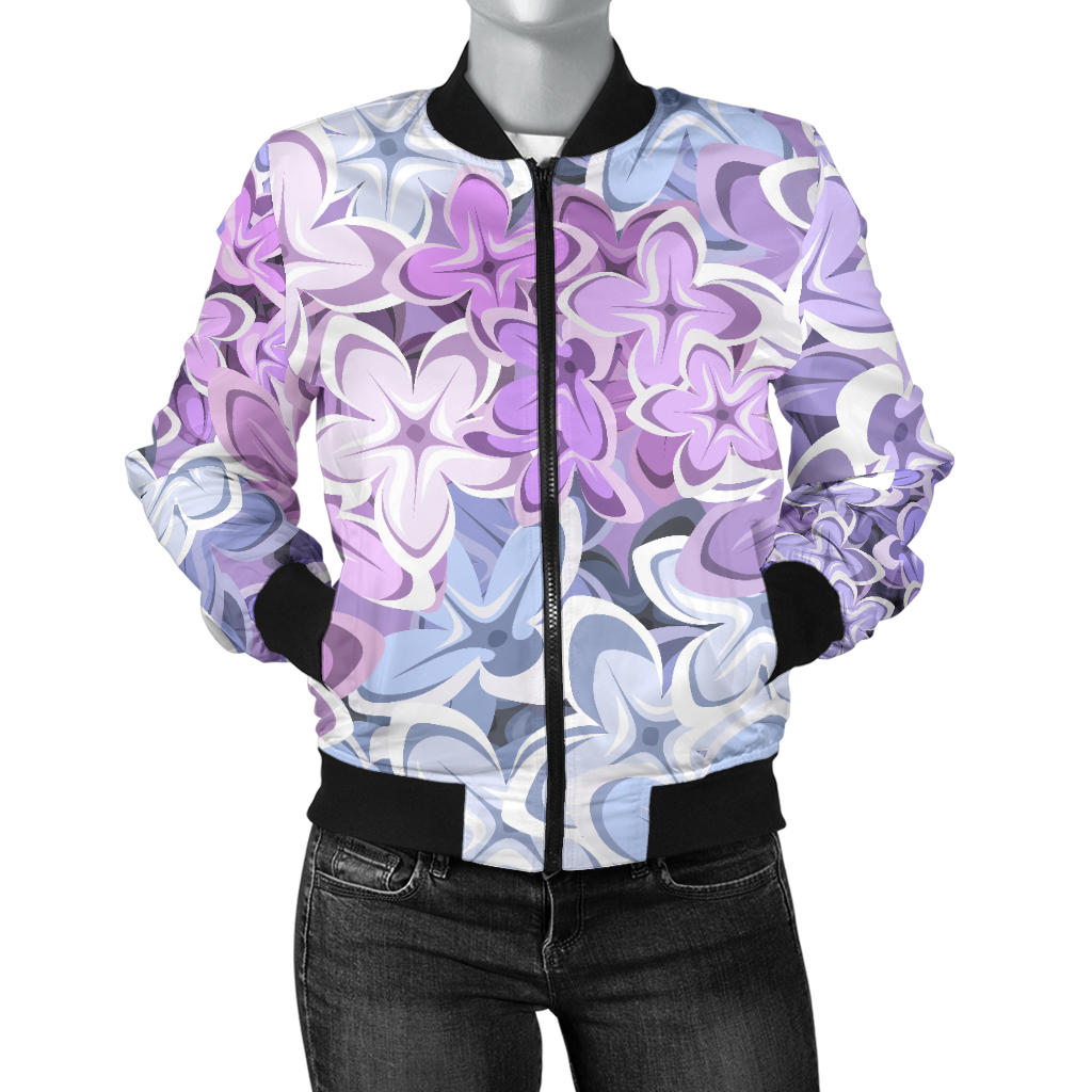Lilac Pattern Print Design LI01 Women Bomber Jacket
