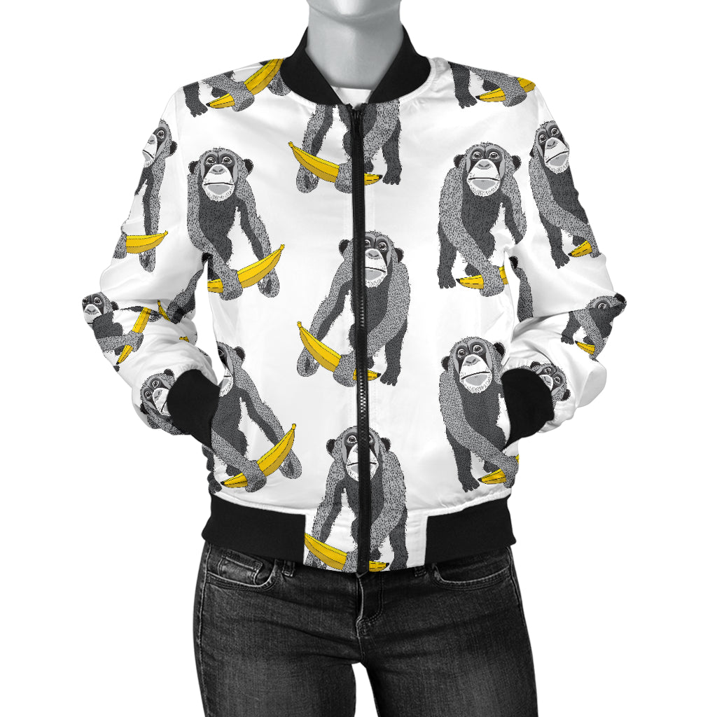 Chimpanzee Pattern Print Design 05 Women's Bomber Jacket
