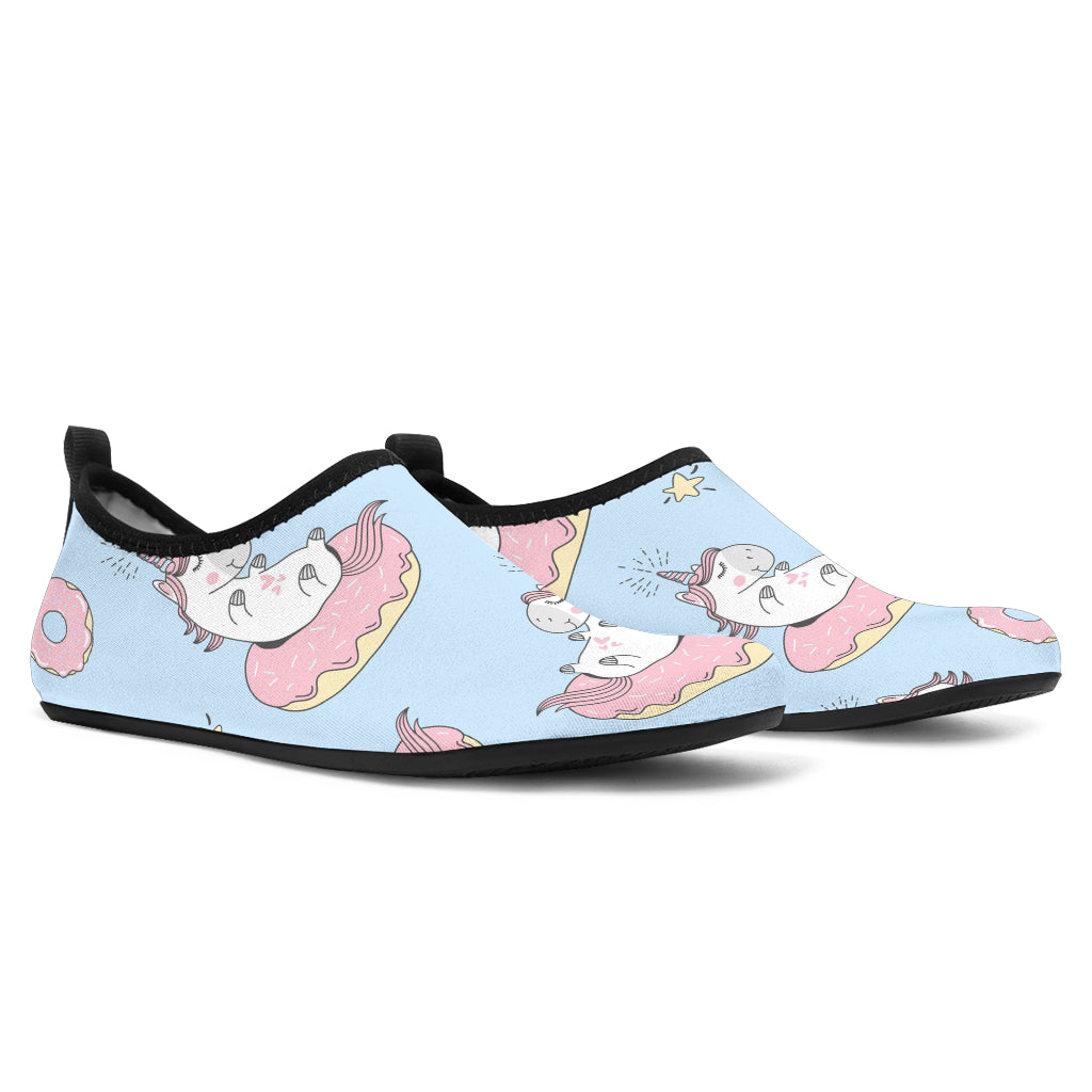 Donut Unicorn Pattern Print Design DN014 Aqua Water Shoes