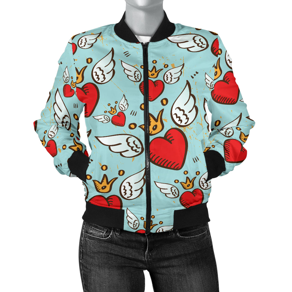 Angel Wings Heart Pattern Print Design 02 Women's Bomber Jacket