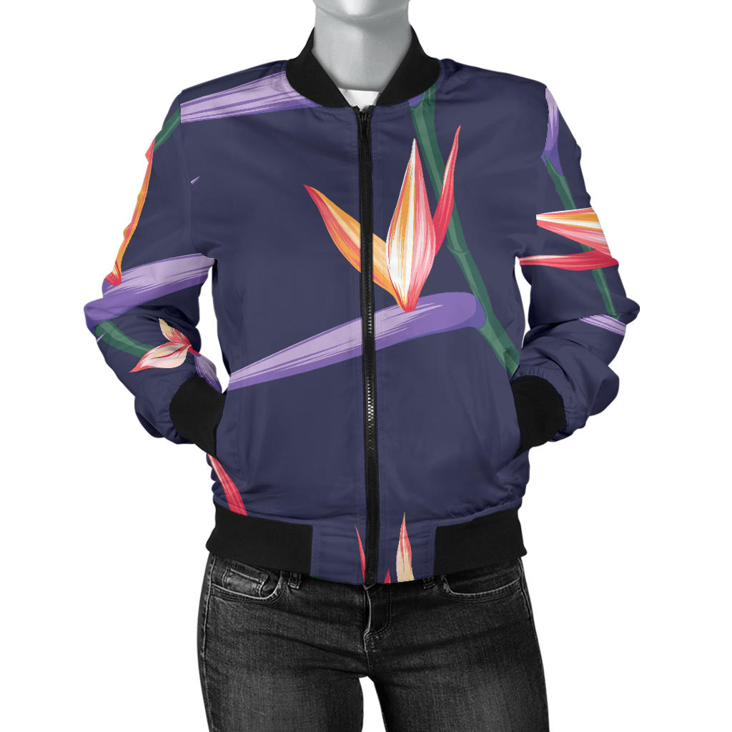 Bird Of Paradise Pattern Print Design BOP015 Women Bomber Jacket