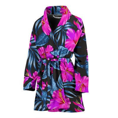 Neon Pink Hibiscus Pattern Print Design HB015 Women Bathrobe