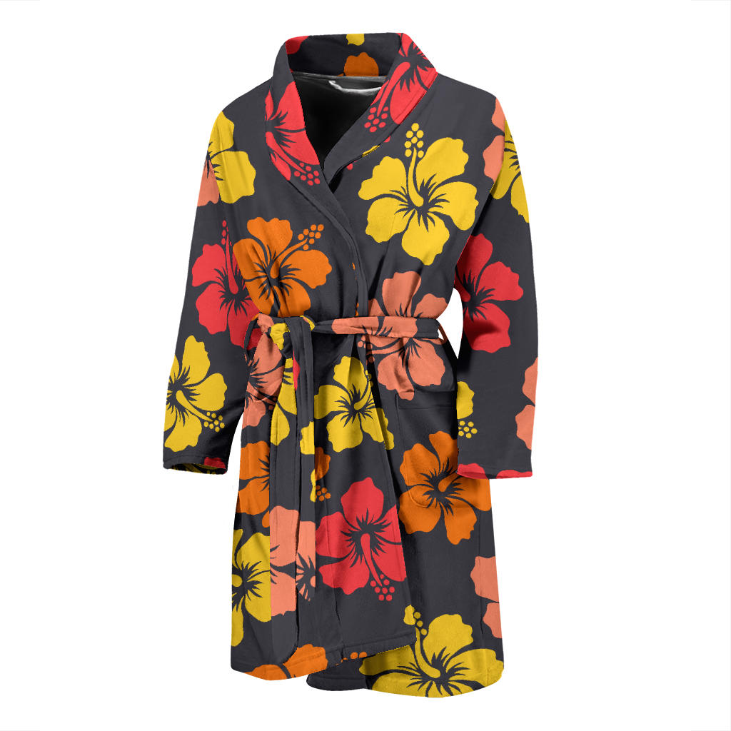 Hibiscus Pattern Print Design HB024 Men Bathrobe