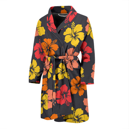 Hibiscus Pattern Print Design HB024 Men Bathrobe