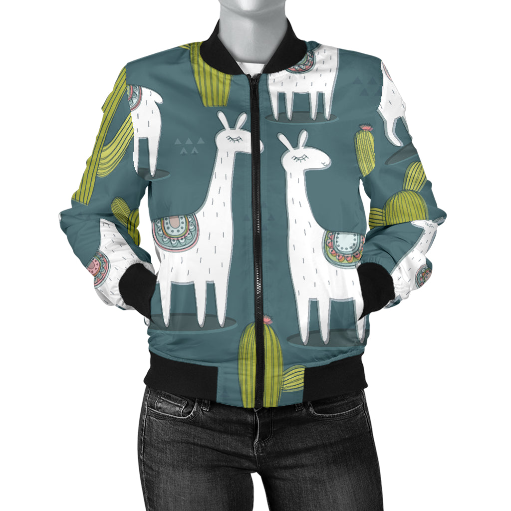 Llama Cactus Pattern Print Design 03 Women's Bomber Jacket