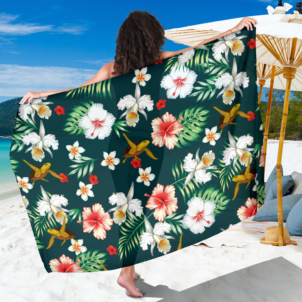 Hawaiian Flower Design with SeaTurtle Print Sarong Pareo Wrap