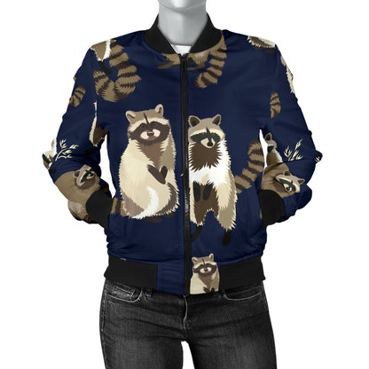 Raccoon Pattern Print Design A06 Women's Bomber Jacket
