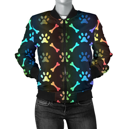 Paw Rainbow Pattern Print Design A01 Women's Bomber Jacket