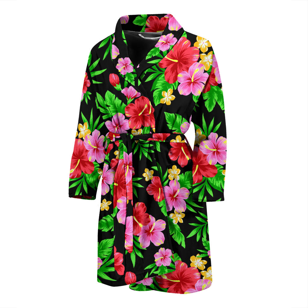 Pink Red Hibiscus Pattern Print Design HB023 Men Bathrobe