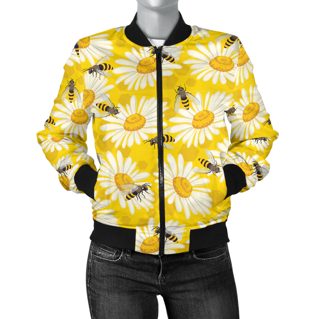 Bee Daisy Pattern Print Design 06 Women's Bomber Jacket