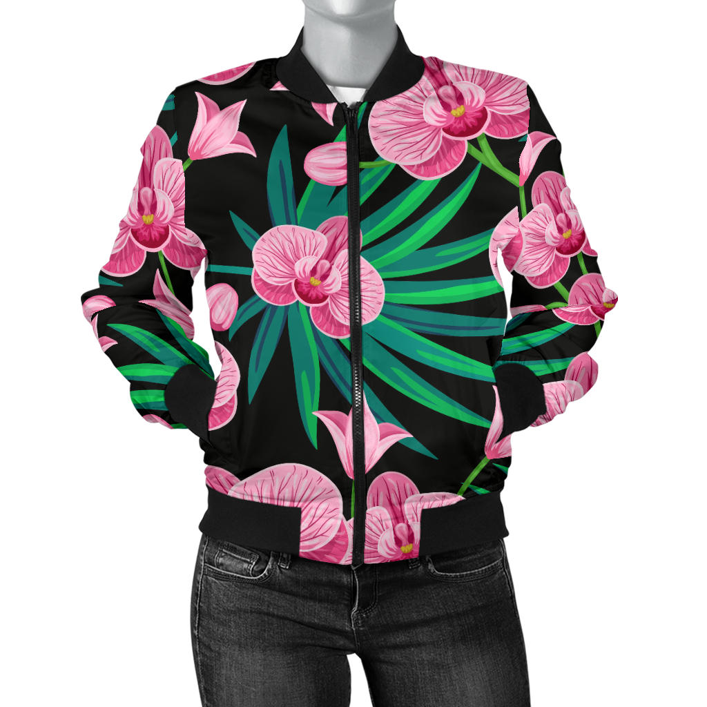 Orchid Pink Pattern Print Design OR06 Women Bomber Jacket