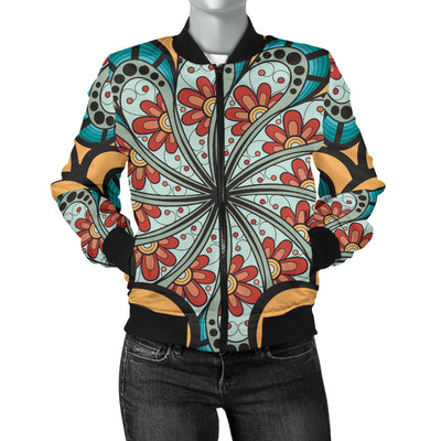 Mandala Pattern Print Design 01 Women's Bomber Jacket