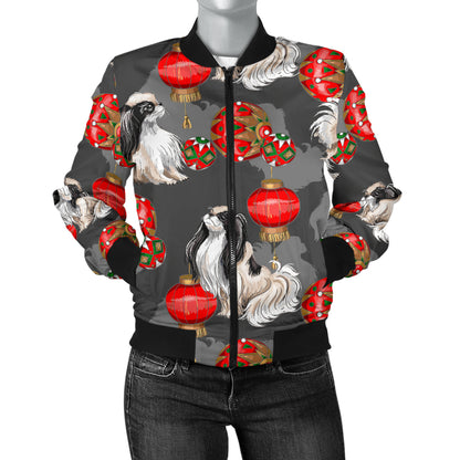 Japanese Chin Pattern Print Design 02 Women's Bomber Jacket