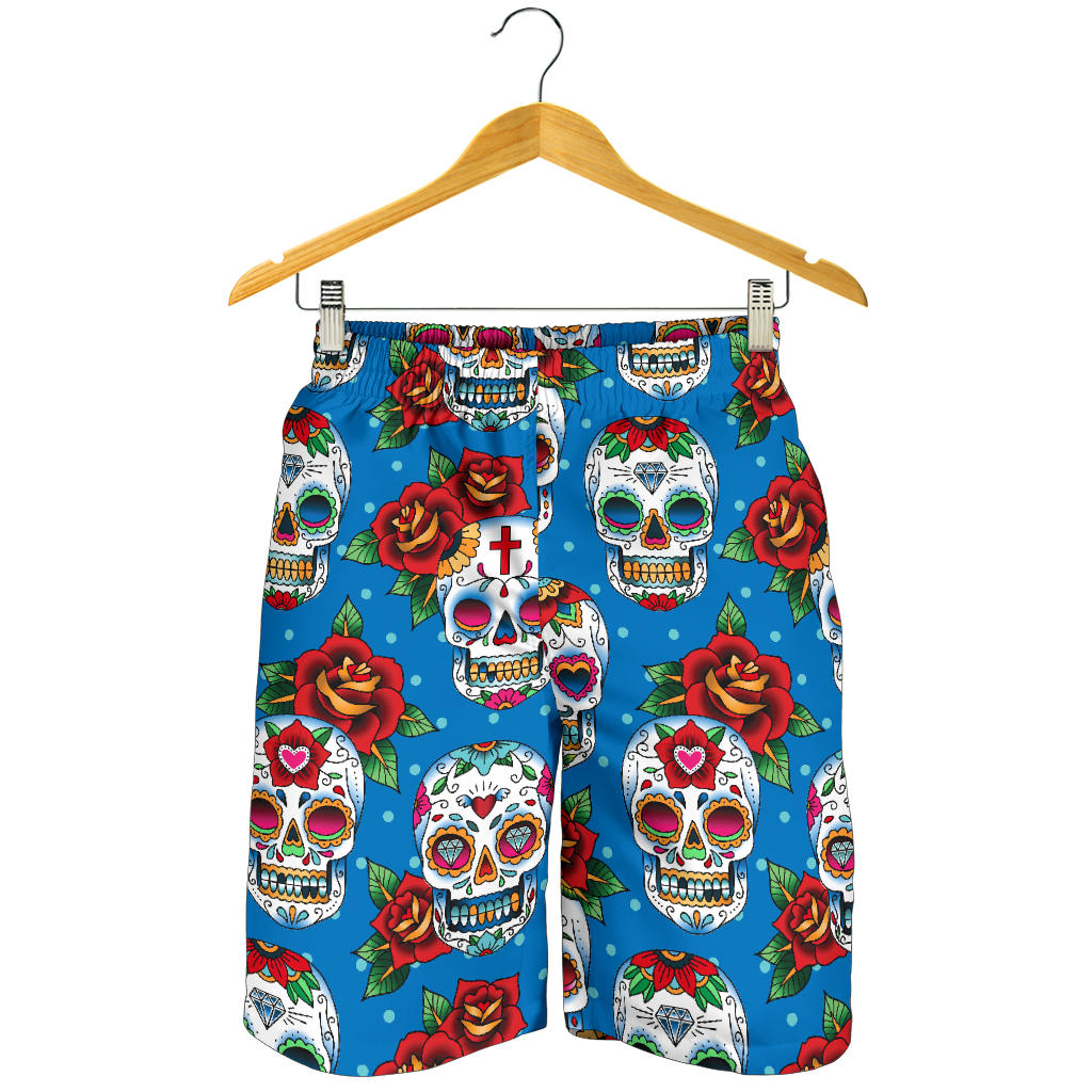 Sugar Skull Rose Pattern Mens Shorts
