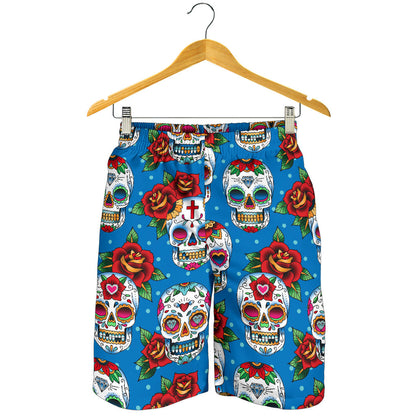 Sugar Skull Rose Pattern Mens Shorts