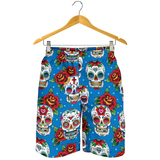 Sugar Skull Rose Pattern Mens Shorts
