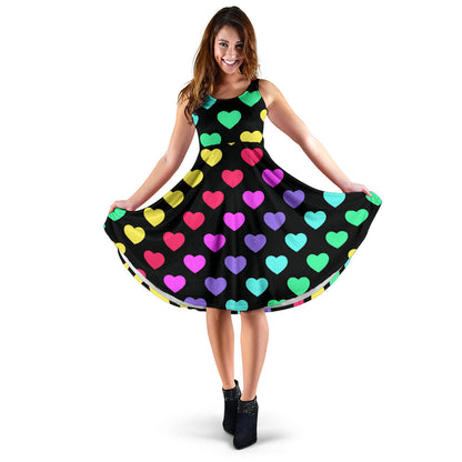 Heart Rainbow Pattern Print Design HE02 Midi Dress
